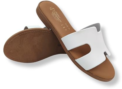 Eleganti Ciabatte Donna Estive, Sandali Bassi Cuoio, Ciabattina in Pelle Estate, Vero Made in Italy (Bianco, Sistema Taglie Calzature EU, Adulto, Donna, Numero, Media, 38)