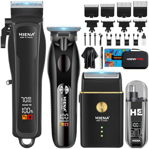 HIENA PRO Tagliacapelli Uomo Professionale, Macchinetta per Capelli Senza Fili, Regolabarba, Rasoio a Lamina, Tagliapeli Naso, Kit Completo per Rasatura e Taglio di Capelli Elettrico