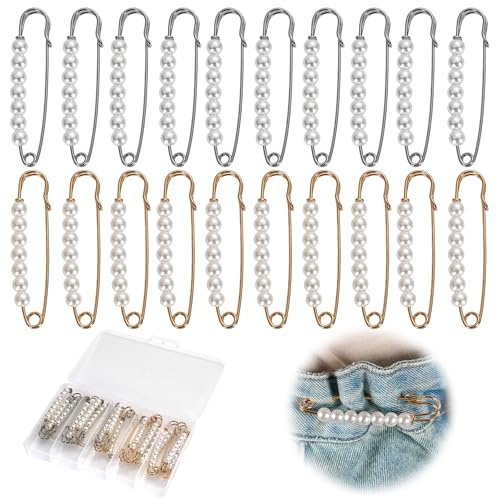 20 imperdibles con perlas, imperdibles de seguridad de perlas de imitación, para vestido de novia, broches de clip de estrás, adecuados para ropa de mujer, culottes y ropa infantil
