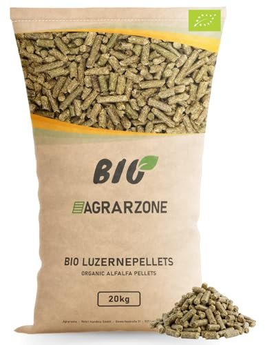 Agrarzone Pellets de Luzerne Bio 20 kg - Qualité 100% Bio - Pellets de Luzerne Premium comme substitut de fourrage Grossier - pour l'alimentation des Chevaux, chèvres, Poules et Petits Animaux
