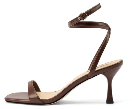 Adrizzlein Kitten Heels for Women Strappy Heels Square Open Toe Lace up Heeled Sandals Ankle Wrap Strap Pumps Dress Shoes - Brown 5 US