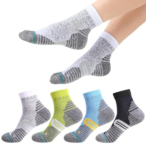 Utensilsto 4 pares de calcetines cortos de compresión para fascitis plantar, 15 mmHg, Negro, verde, azul claro y blanco, 40-44