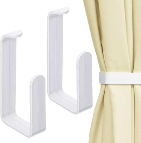 2 Stück Vorhang Raffhalter Selbstklebende Vorhanghalterungen Vorhang-Raffhalter für Vorhänge Ohne Bohren für Wohnzimmer Schlafzimmer Esszimmer Bäder Küchen Büros, Weiß