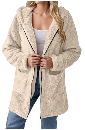 KOG Fleecejacke für Damen Wintermantel Warm Fleecemantel College Jacke Einfarbige Oberteil Teenager übergangsmantel Windbreaker Wollmantel Frau Fahrradmantel Softshelljacken Beige S