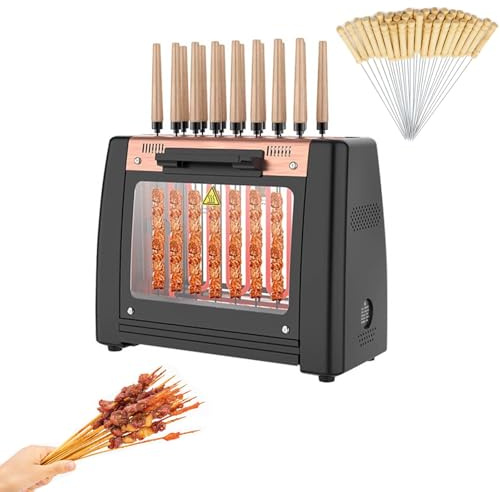 Barbecue Elettrico da Interno Senza Fumo, Griglia Verticale con Girarrosto e Spiedi Rotanti per Carne e Pesce, 32 Spiedi