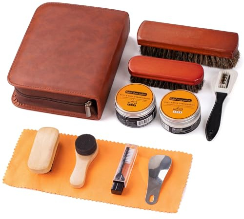 YOZAIUUI 12Pcs Leather Shoe Cleaning Kit: Brown Shoe Polish Kit Premium Shoes Shine Kits with Horsehair Brush Sponge Brush Shoes Polish Cloth for Men Women Father's Day