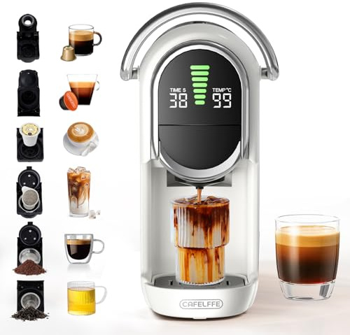 CAFELFFE MK-609S - Máquina de cápsulas 6 en 1 con alivio automático de presión, control de temperatura y cantidad de café, 6 opciones de adaptador para cápsulas, hojas de té y café molido, 1450 W