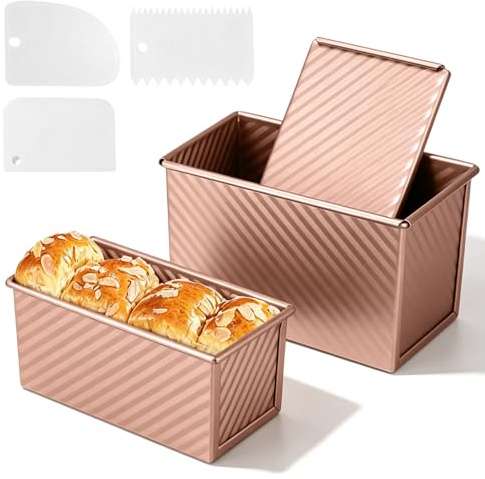 Keltorio 2 moldes para pan con tapa, molde para pan tostado con tapa, antiadherente, molde para hornear tostadas, moldes para hornear pan, pasteles y pasteles, 21 x 11,5 x 11 cm y 19 x 9,5 x 8 cm