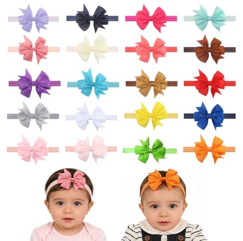 20 Pezzi Fascia Elastica per Capelli con Fiocchi Accessori per Capelli per Nascita Bambina Femmina Fascia Capelli Bambina Elastica per Capelli 0-3 Anni