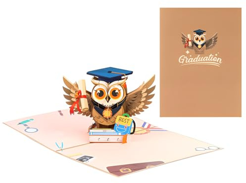 PYXGAR Carte Pop-Up Hibou avec Toque – 3D Humoristique avec Poche à Argent, Félicitations Diplôme, Master, Baccalauréat 2026, Cadeau Original