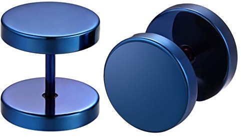 JewelryWe Schmuck Unisex Ohrringe, 10mm Runde Kreis Ohrstecker Tunnel Fake Piercing Ohr Plug für Herren Damen, Edelstahl, Blau