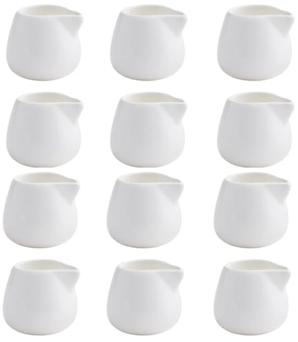 Chef-Hub White Ceramic Mini Milk Jug, Milk Creamer Pitcher Sauce, Syrup Server for Kitchen Home Decor Gift, 3oz, Pack of 12