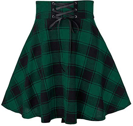 IDEALSANXUN Gothic Plaid Mini Skirts for Womens Short High Waist Plaid Skirts (Small, Plaid Green)