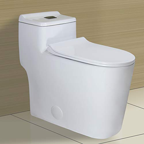 WinZo WZ5080 Elongated Dual Flush One Piece Toilet Low Profile 17.25 Comfortable Chair Height with Soft Closing Seat White