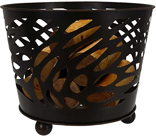 idooka Large Round Black Metal Fire Log Basket - Raised Portable Garden Terrace Patio Heater - Charcoal or Firewood - 3 Sturdy Black Metal Legs -BBQ Grill Brazier - Indoor Log Storage-Outdoor Firepit