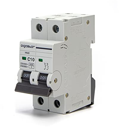 Aigostar Interruptor Automático 2P 10 A Curva C | Disyuntor Magnetotérmico 230 V AC, 4,5 kA, 74,5 × 35,5 × 81 mm, Color Blanco, Uso Doméstico e Industrial