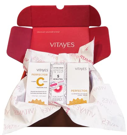 VITAYES Geschenkset - 3-teiliges Beauty Set Mit Instant Ageback - Vitamin C Serum, Augenserum & Gesichtscreme - Hautpflege Für Alle Hauttypen - Geschenk Zum Geburtstag, Weihnachten, Valentinstag