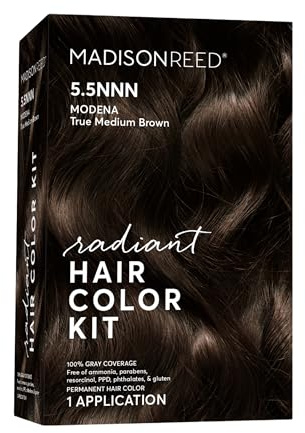 Madison Reed Radiant Hair Color Kit - 5.5NNN Dark Brown with Warm Golden Tones (Modena Brown), 100% Gray Hair Coverage Permanent Hair Dye for Resistant Grays | PPD-Free & Ammonia-Free, 1 Pack