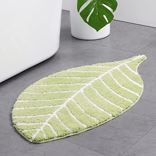 ZZDXL Badezimmerteppich Hellgrüne Blätter Badematte rutschfest,Weiche Badteppich,Badvorleger Duschvorleger,Teppich Badezimmer Waschbar,Bad Teppich Flauschig40×60cm