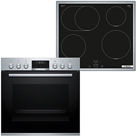 Bosch HND675LS61 Herd-Induktionskochfeld-Kombination (herdgesteuert), 59,4 cm breit, Pyrolyse-Selbstreinigung, Weiße LED-Display-Steuerung, Versenkknebel, Kindersicherung