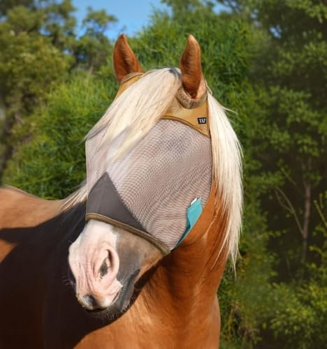 Horse Fly Mask Standard No Ears – UV Block 70% Breathable Fly Masks for Horses Flymask Durable Fly Control Mask Comfortable All-Day Fly Mask for Equines Horse Size