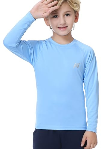 MEETWEE Boy Long/Short Sleeve Rash Vest Guard Kids Swimming Top UV Sun Protection UPF 50+ Quick Drying Lightblue
