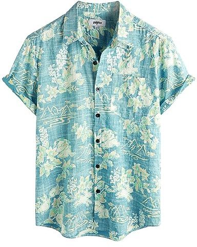 VATPAVE Mens Hawaiian Shirts Casual Summer Short Sleeve Button Down Shirts | Beach, Floral, Front Pocket, Cotton, Tropical, Vacation, Vintage, Printed, Cruise, Collared, Aloha, Party, Reverse Fabric