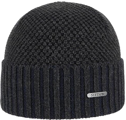 Stetson Tevida Merino Umschlagmütze - Warme Mütze - Wintermütze aus 100% Merinowolle - Made in Italy - Beanie Herren - Herbst/Winter anthrazit One Size