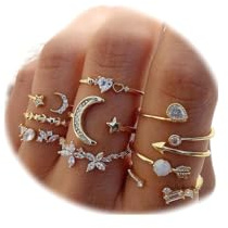 FUTIMELY Boho Retro Stackable Rings Sets for Women Knuckle Joint Finger Knuckle Nail Ring Sets Moon Stars Stack Preppy Statement Rings Cute Trendy Stuff Jewelry (A-9PC-Moon Stars Rings)