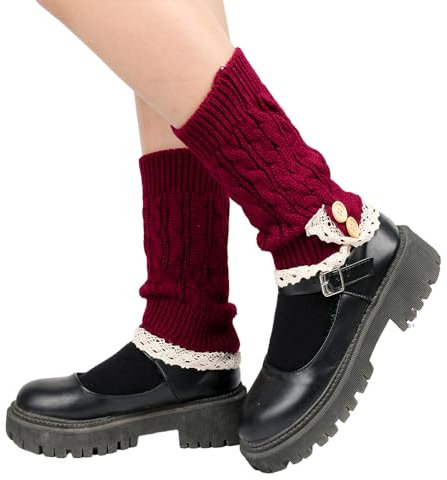 FANSU Guêtres Femme Chaude Courte, Lot de 2 Paires de Jambiere Femme Hiver, Jambières à Tricoter d'Hiver Tricot Jambe Chaussette pour Fille, Yoga, Ballet (21 * 9cm,Vin rouge)