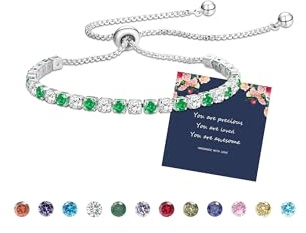 Fehki Tennisarmband för kvinnor kristall dragsko justerbart armband födelsesten läckert armband smycken födelsedag mors dag present till flickvänner brudtärnor mamma syster, Mässing