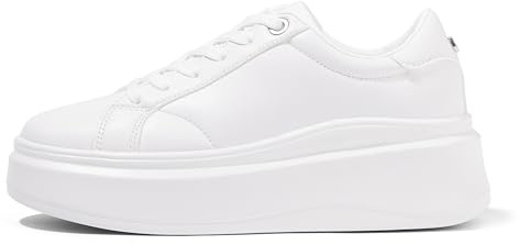 LUCKY STEP Zapatillas de Plataforma para Mujer – Zapatillas de Moda, Clásicas de Corte Bajo, Calzado Casual de Cuero Sintético, Cómodas para el Uso Diario (Blanco, 6US-36EU-3UK)
