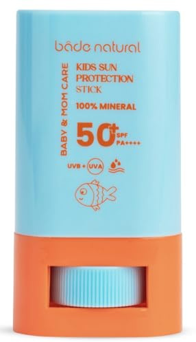Bade Natural Kids Mineral Sunscreen Stick SPF 50+ – 100% Natural Zinc Oxide Sun Protection for Babies & Children, Broad Spectrum UVA/UVB Defense, Water Resistant & Gentle Formula, 0.56 oz