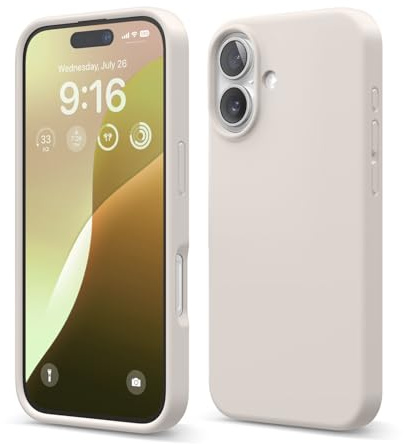 elago Compatible with iPhone 16 Case, Premium Liquid Silicone Case, Full Body Protective Cover, Shockproof, Slim Phone Case, Anti-Scratch Soft Microfiber Lining, 6.1 inch (Stone)