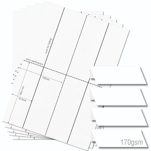 OfficeGear Medium Tent Cards 4-up [55 Sheets - 220 Pack] 52x148.5mm Printable A4 170gsm Scored Folding Table Top Name Place Cards for Hotels Restaurants Conference Events Incl Design Template