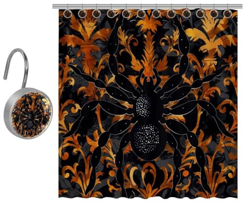 etoenbrc Tenda da doccia vintage a forma di ragno di Halloween, con 9 ganci in acciaio inossidabile, in poliestere impermeabile, ad asciugatura rapida, lavabile, per vasca da bagno, 122 x 183 cm