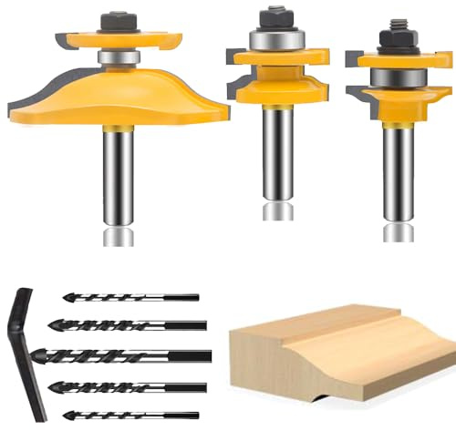 MAYLINE 1/2 Inch Shank Router Bits Sets 3 PCS, Tongue Groove Rail Stile Woodwork Milling Cutter Router Bit Set, Wood Cabinet Carbide CNC Cutting Tool for Door&Table Shelves (GD-03)