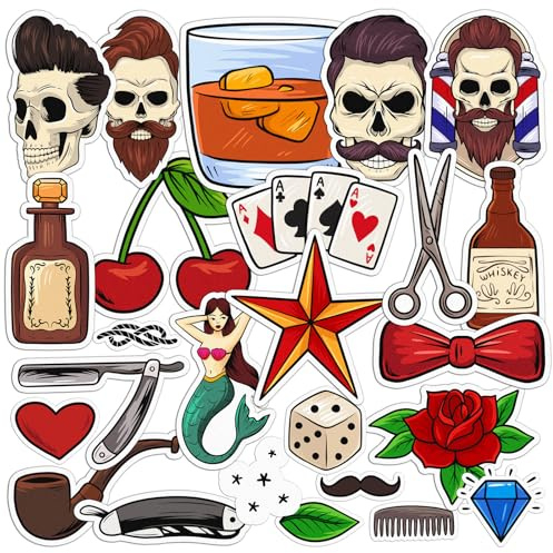 Cavka Vinyl Stickers Pack 25 PCS Cards for Laptop Scull Razor for Bicycle for Skateboard for Planner Barbershop Waterproof for Notebook Decals Haircut for Water Bottles for Luggage Mermaid Cup Set