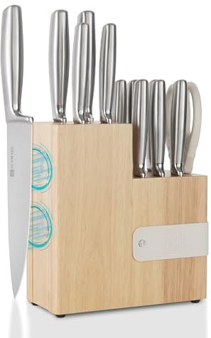 ZUNMARK Blocs couteaux 13 Pièces avec Rangement Magnétique; Ensemble de Couteaux en Acier Inoxydable Tranchant Rasoir à Poignées Creuses Ergonomiques