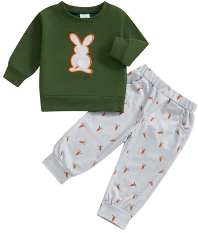Bambino Bambino Ragazzi Vestito di Pasqua Vestiti Primavera Coniglio Patch Felpa Maglione Pullover Pantaloni Carota Pantaloni Jogger Neonato 2 Pz Tuta, Verde, 2-3 Years