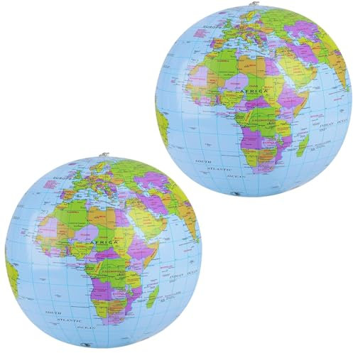 Weltkugel Aufblasbar,2 PCS Aufblasbarer Globus Weltkugel PVC Wasserball für Strand Pool und Garten Pädagogisches Lehrmaterial Geographie Spielzeug für Kinder und Erwachsene