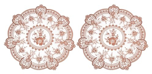 QUARKZMAN 2Pcs Napperons Rétro en Dentelle, 13x13inch Ronds Doilies Crochet Français Délicats Napperon Brodé pour Table À Manger Décoration Maison, Rose Poussiéreux