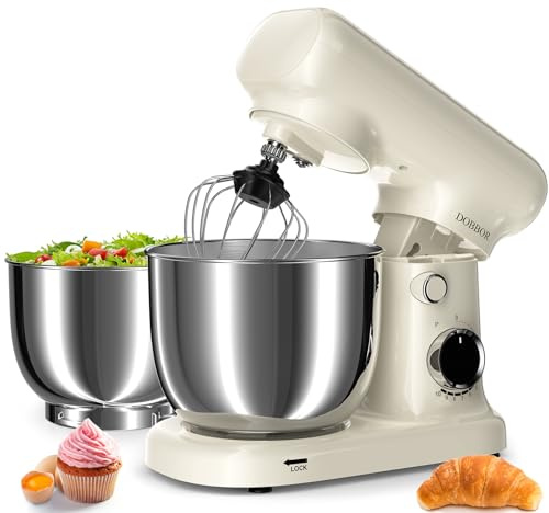 Küchenmaschine Knetmaschine Mit 2.5L+3L Dual-Schalen, 10-Gang-Elektro-Freischneider 1500w - Inklusive Ei-Schlag, Teigschnecke & Flachschaber FüR Heimbacken Und TäGliches Kochen(Weib)