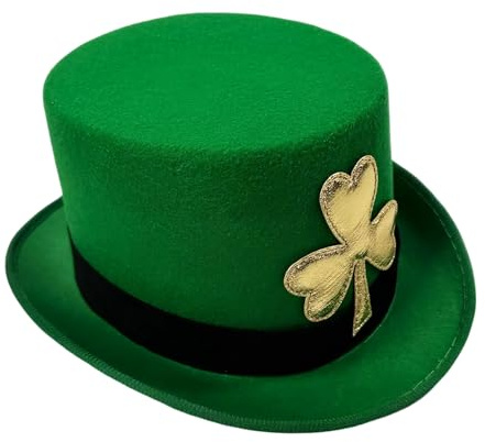 Party Fashion Zylinder St. Patricks Day, Zylinder Hut Grün, Kopfbedeckung, Accessoire Herren Zylinderhüte Goldene Pflanzenverzierung Kopfschmuck,Glückssymbol Grüner Irischer Hut
