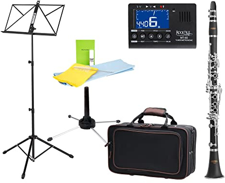 Classic Cantabile CLK-45 B-Klarinette Set (hochwertige B-Klarinette mit Böhm-Griffweise, 17 Klappen & 5 Ringen, Set inkl. Clip-Tuner, Noten- & Klarinettenständer sowie 2 Birnen & 1 Munstück)