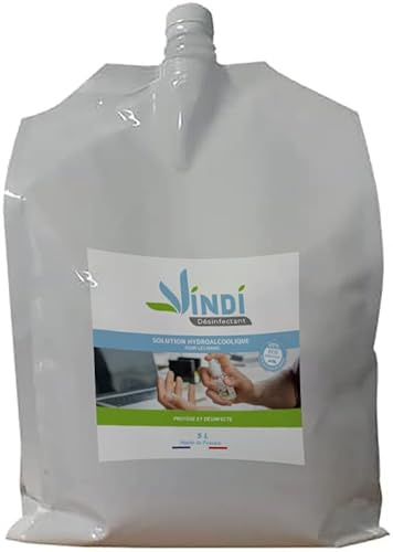 Vindi Désinfectant solution hydroalcoolique - Bidon-écorecharge de 5L - Fabrication Française - 76% d'alcool - Désinfection des mains et des surfaces - Virucide