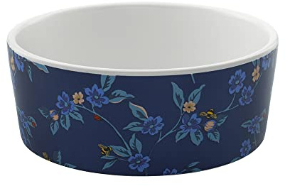 Pet Brands Cath Kidston Ceramic Pet Bowl, Small Flora Fauna Print Feeding/Water Dog Bowl - 13x13x5cm, Blue
