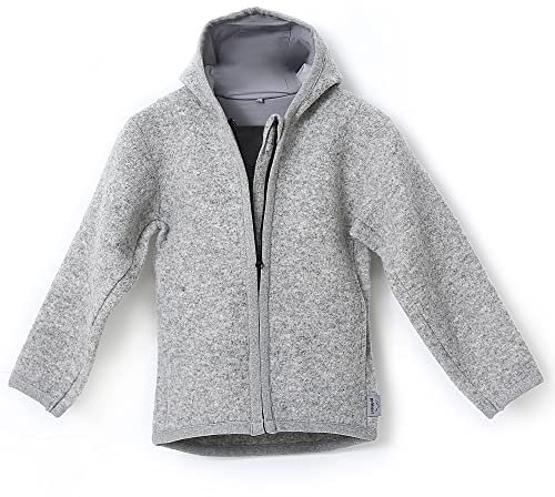 gipfelsport Walkjacke aus 100% Schurwolle - Wolljacke für Kinder, Baby | Merino Wollwalk Jacke mit Reißverschluss aus Wollfleece, Merinowolle | Grau, 110/116