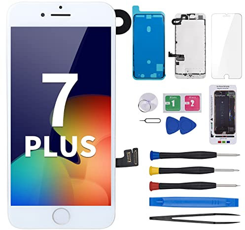 CYKJGS for iPhone 7 Plus Screen Replacement with Home Button 5.5 White 7Plus LCD Display Digitizer Full Assembly Fix Kits with Front Camera Flex Earpiece Speaker Sensor Repair Tool A1661 A1784 A1785