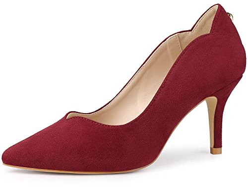 Allegra K Women's Pointed Toe Pull on Stiletto Heels Pumps Burgundy 5.5 UK/Label Size 8 US